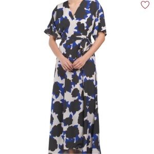 Floral Wrap Dress in Blue and Black